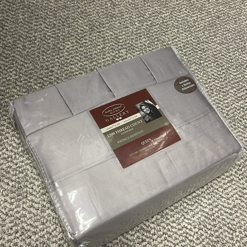 1200 Thread Count Kathy Ireland Wrinkle-Reisistant Sheet Set in Grey,Queen